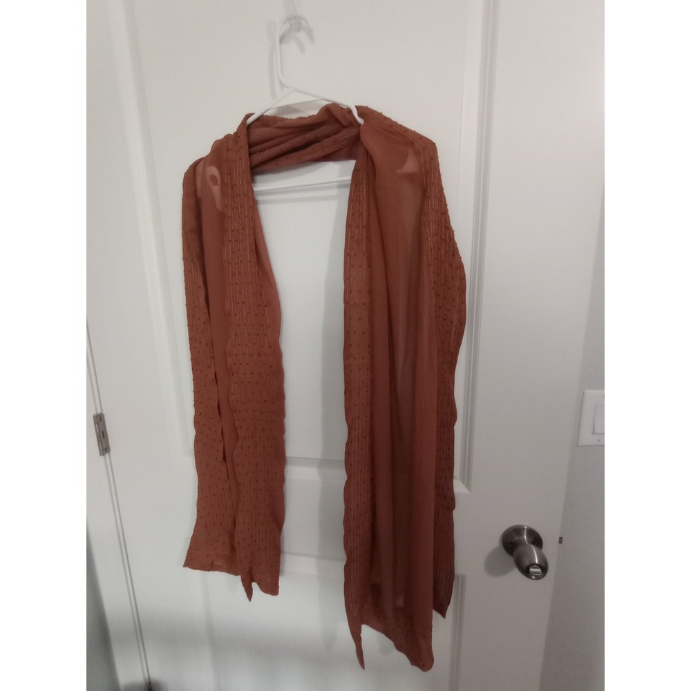 Rust Beaded‎ Chiffon Long Scarf 18" x 76" Sheer Oblong Wrap